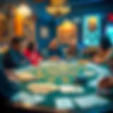 A vibrant setup of an Andar Bahar game with cards spread out