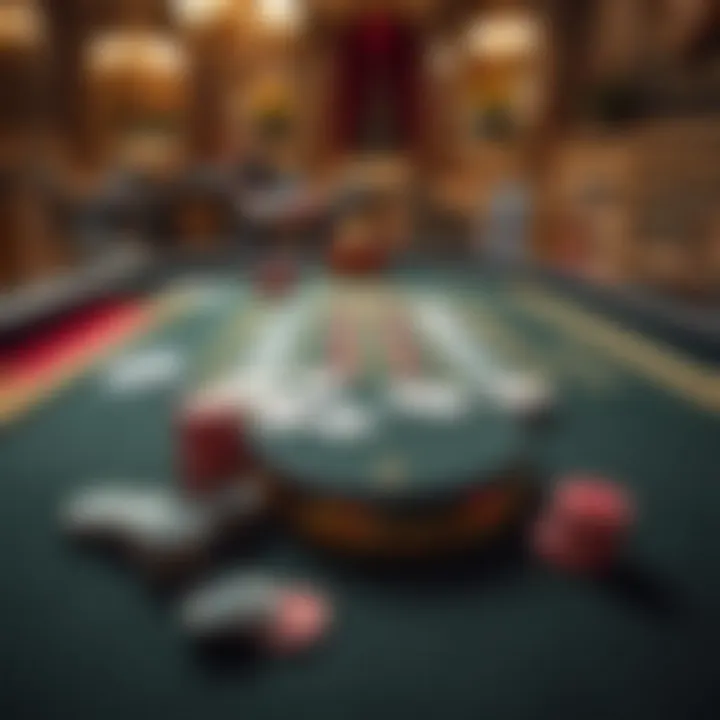 Elegant baccarat table with cards and chips