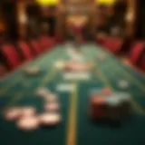An elegant baccarat table setup showcasing cards and chips.