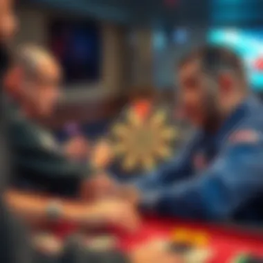 Illustration of dart players in a competitive setting