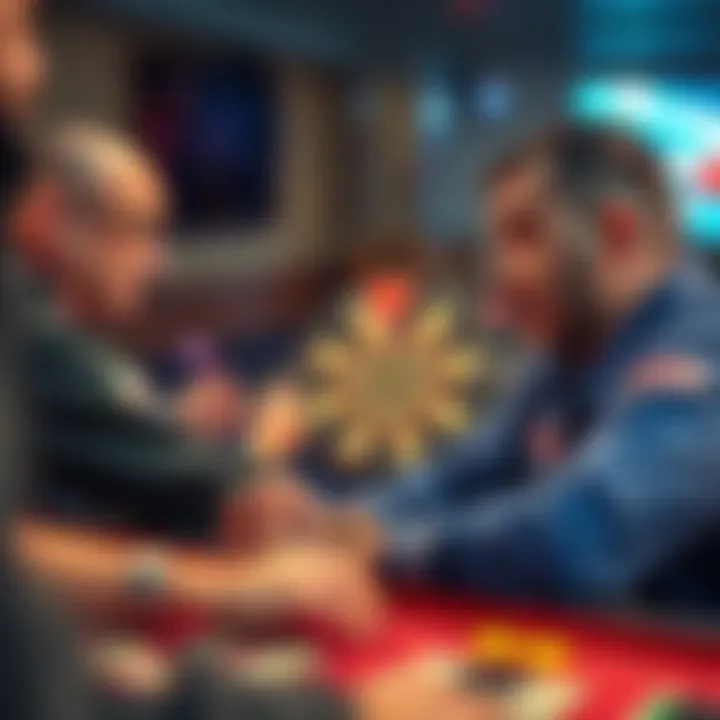 Illustration of dart players in a competitive setting