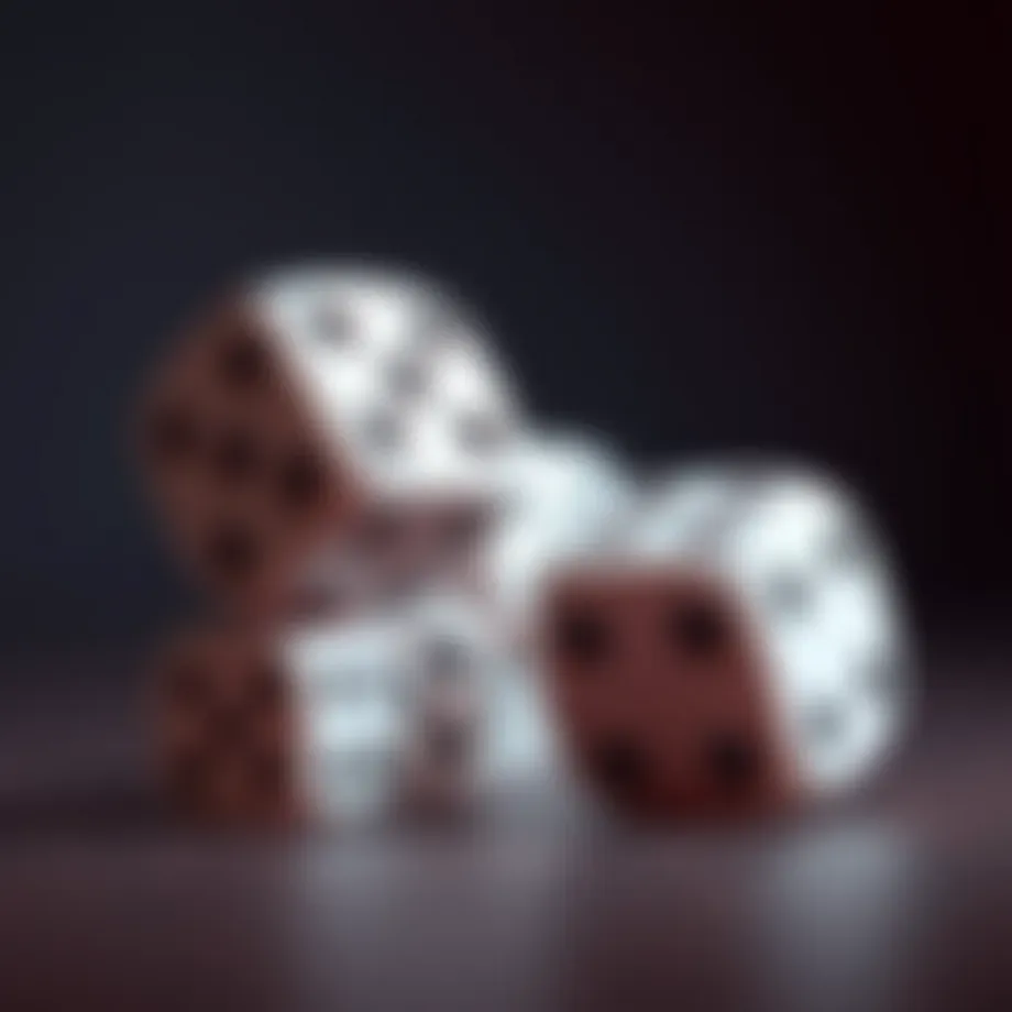 Artistic representation of dice showing various outcomes