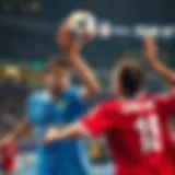 Dynamic handball game in action