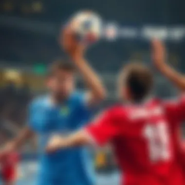 Dynamic handball game in action