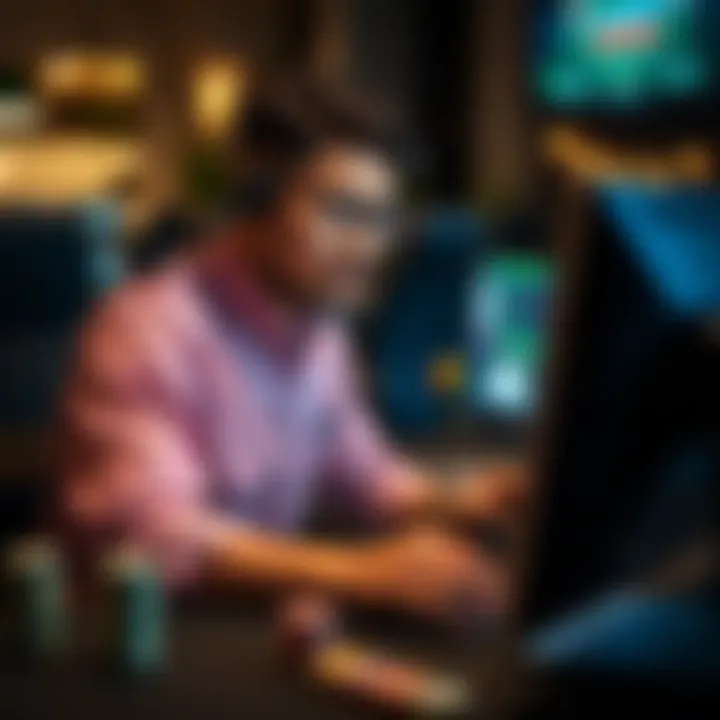 Strategizing for Success in Online Poker Player analyzing poker strategies on a computer