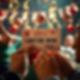 Lottery winning ticket with a celebratory background