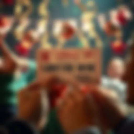 Lottery winning ticket with a celebratory background