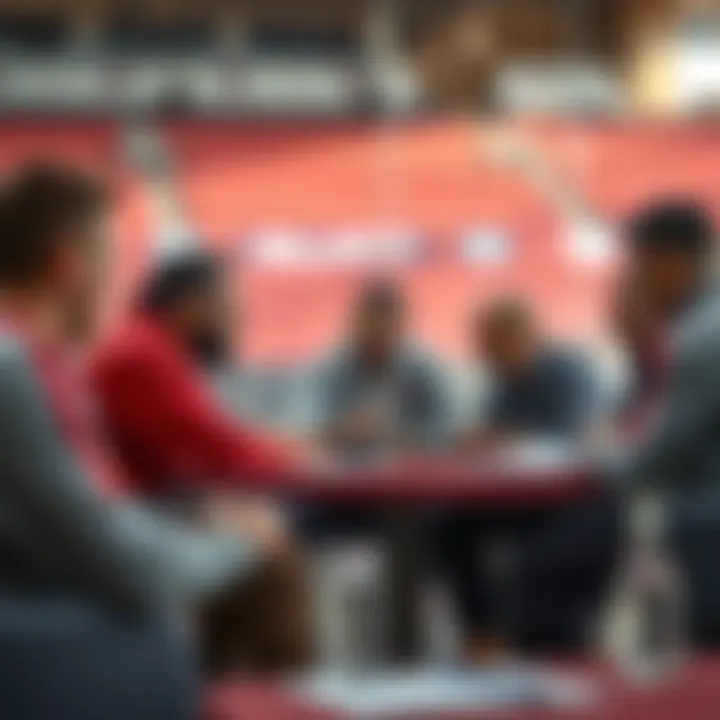 Team strategy meeting with players and coaching staff